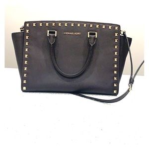 Michael Kors Dark Brown Large Selma Gold Studded